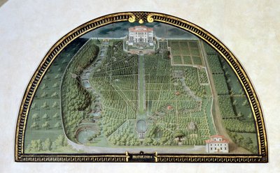 Villa Pratolino (Demidoff) aus einer Serie von Lunetten, die Ansichten der Medici-Villen darstellen, 1599 von Giusto Utens